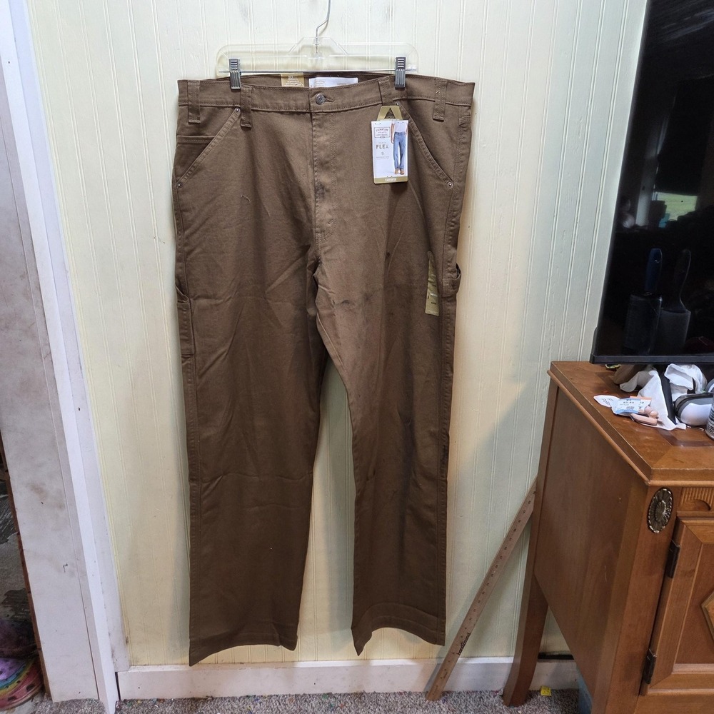 Signature Levi Strauss Pants Mens 42x36 Brown Carpenter Canvas Flex Workwear